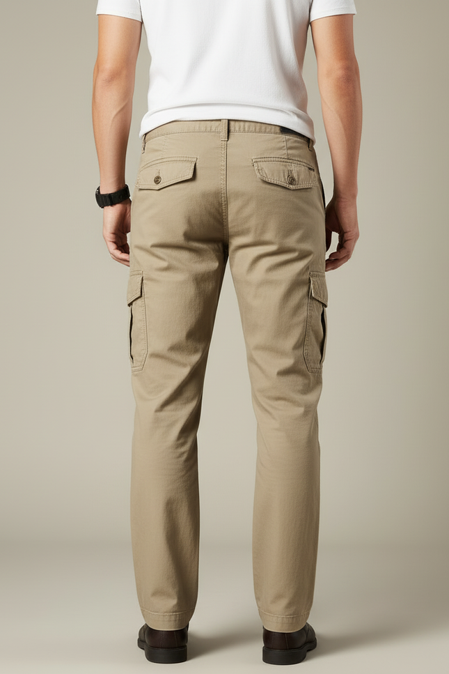 Pantalon Cargo Kaki Coton Multipoches Ample Décontracté - vue 2