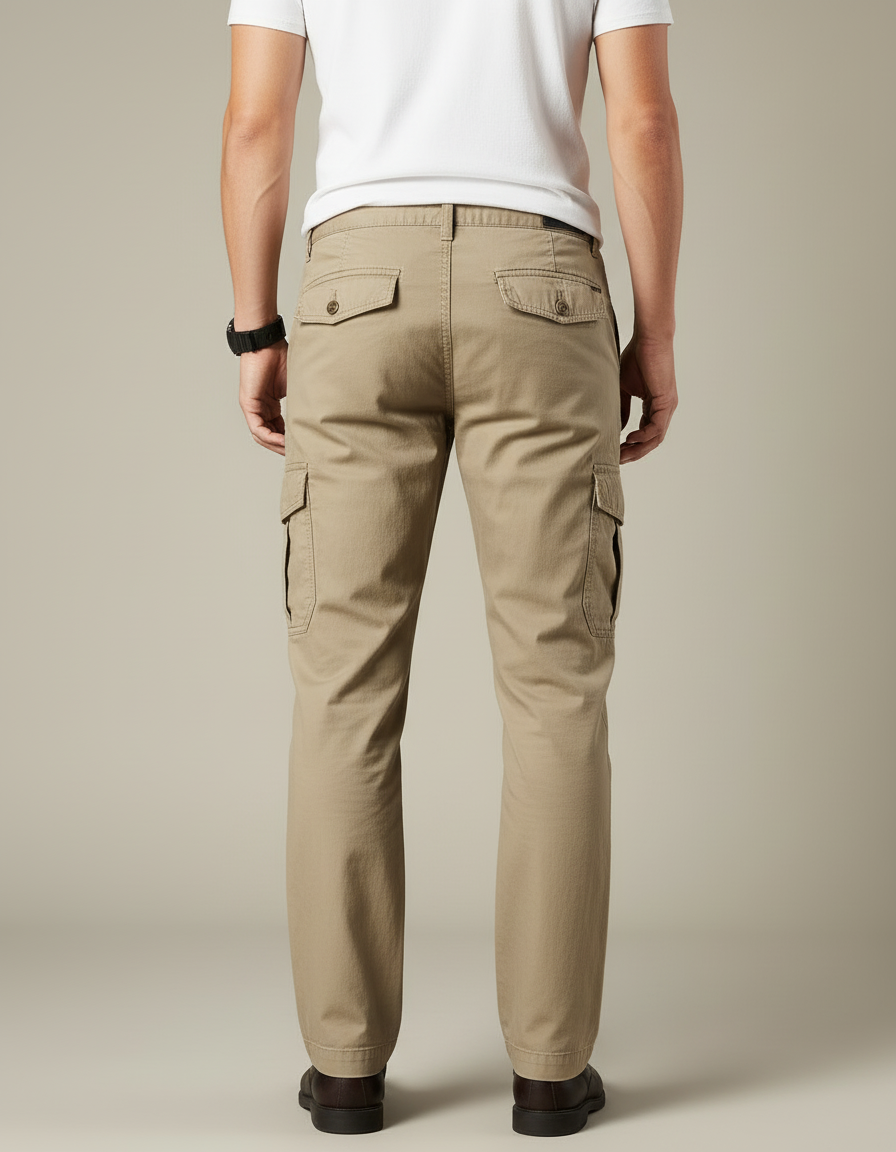 Pantalon Cargo Kaki Coton Multipoches Ample Décontracté - vue 2