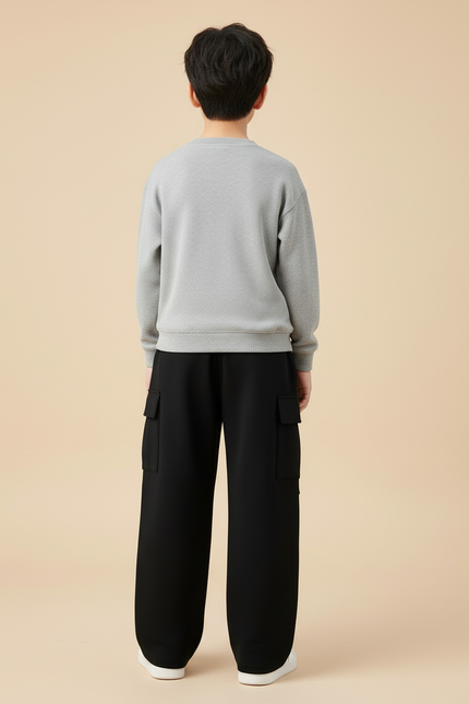 Pantalon Cargo Garçon Noir Baggy - Molleton - vue 2
