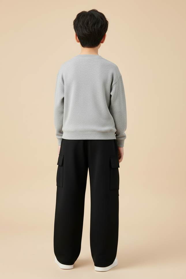 Pantalon Cargo Garçon Noir Baggy - Molleton - vue 2