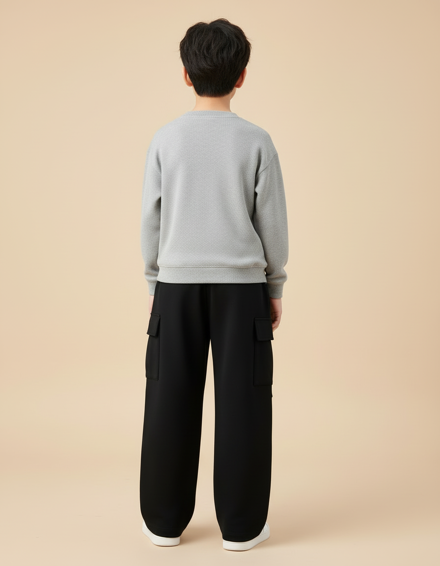 Pantalon Cargo Garçon Noir Baggy - Molleton - vue 2