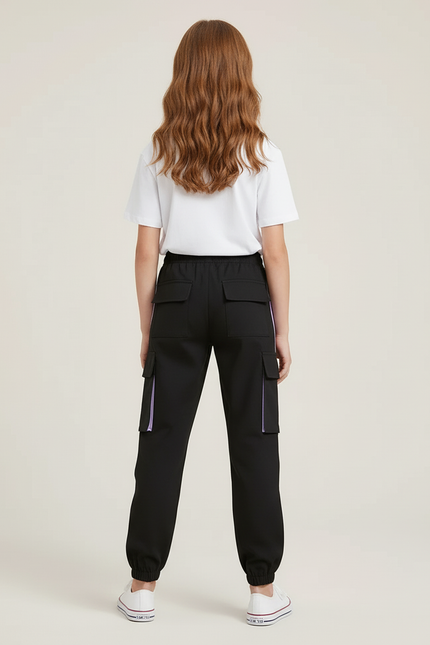 Pantalon Cargo Noir Violet Fille Streetwear Ample - Multicolore Polyester - vue 2