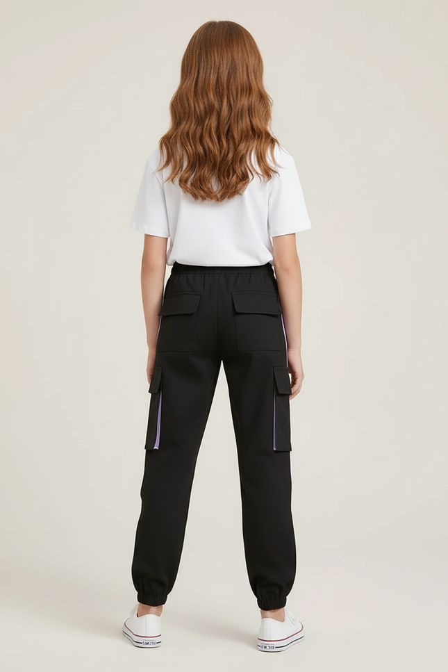 Pantalon Cargo Noir Violet Fille Streetwear Ample - Multicolore Polyester - vue 2