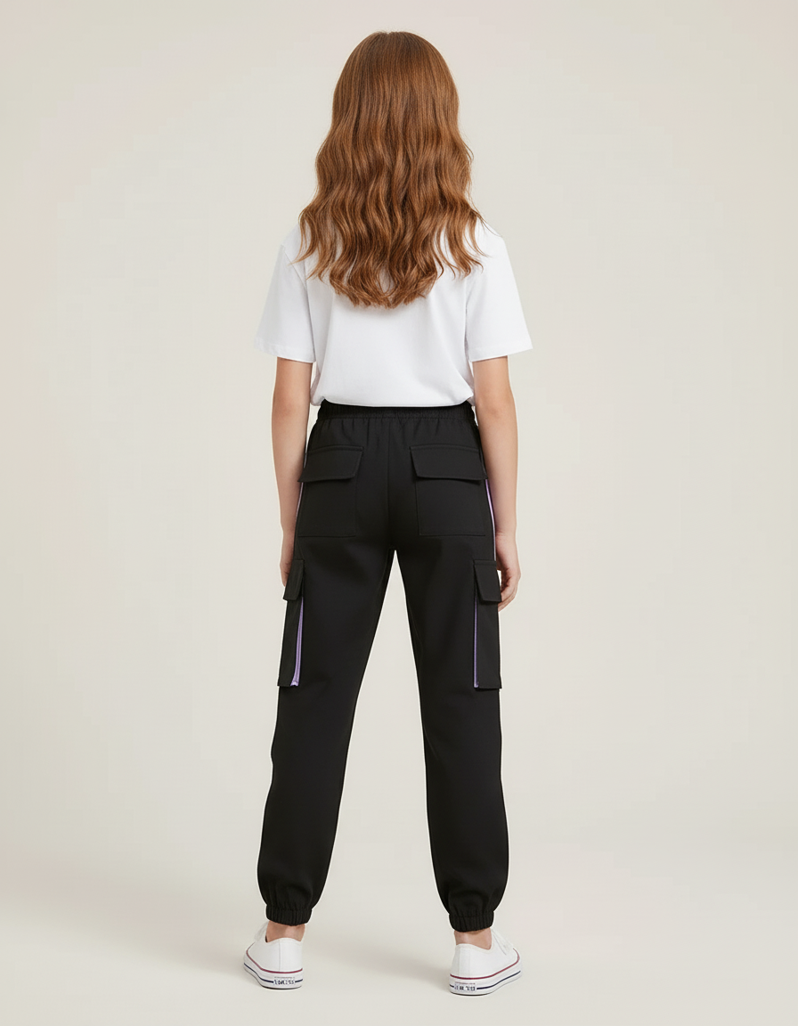 Pantalon Cargo Noir Violet Fille Streetwear Ample - Multicolore Polyester - vue 2