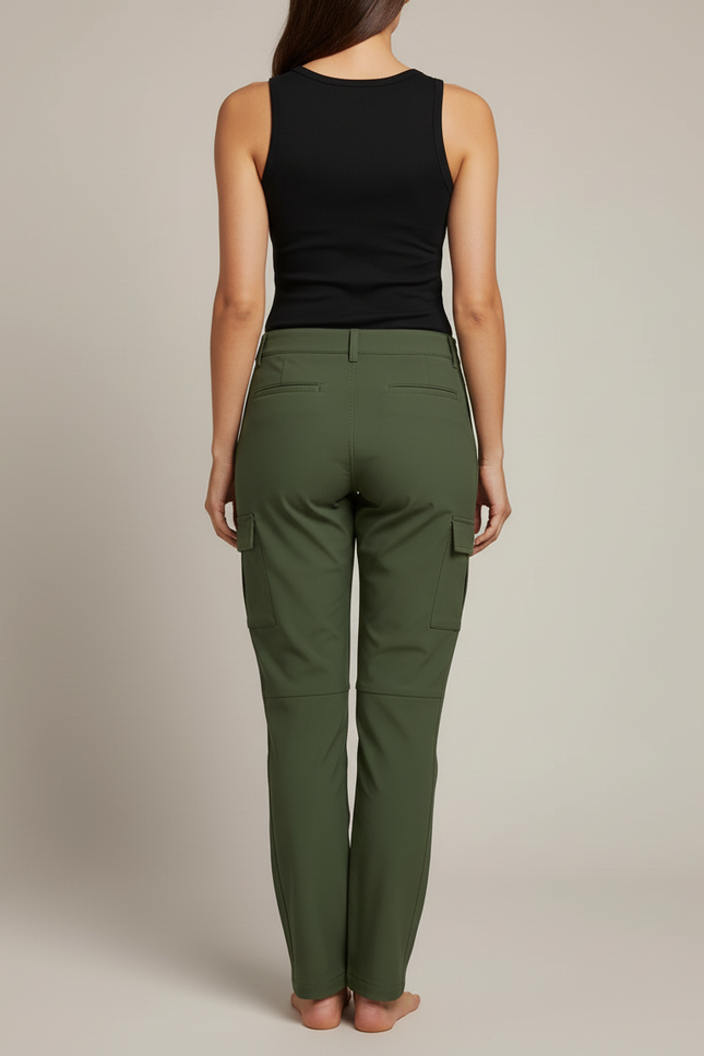 Pantalon Cargo Vert Kaki Femme Décontracté Poches - Polyester - vue 2