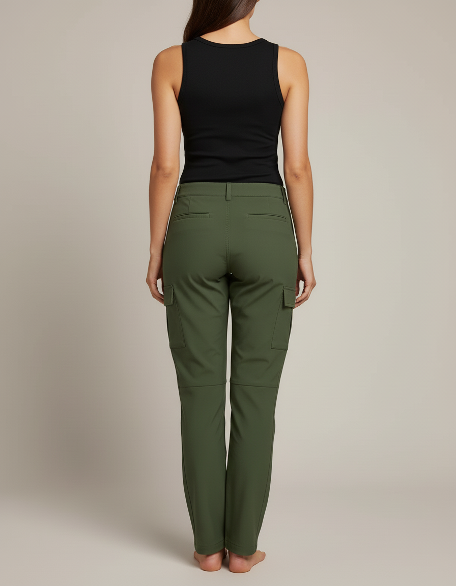 Pantalon Cargo Vert Kaki Femme Décontracté Poches - Polyester - vue 2
