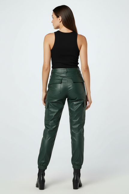 Pantalon Cargo Simili Cuir Femme - Vert - vue 2