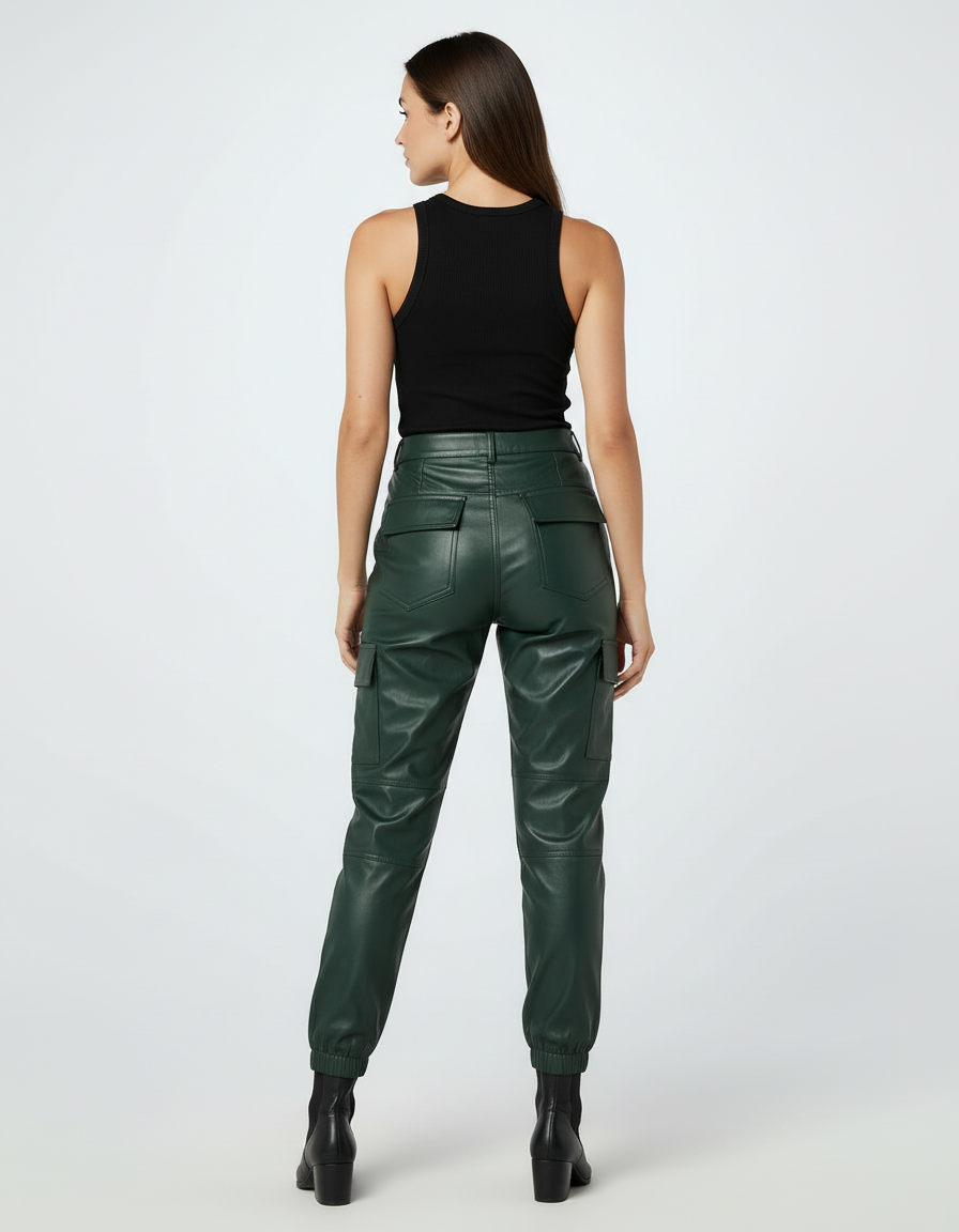Pantalon Cargo Simili Cuir Femme - Vert - vue 2