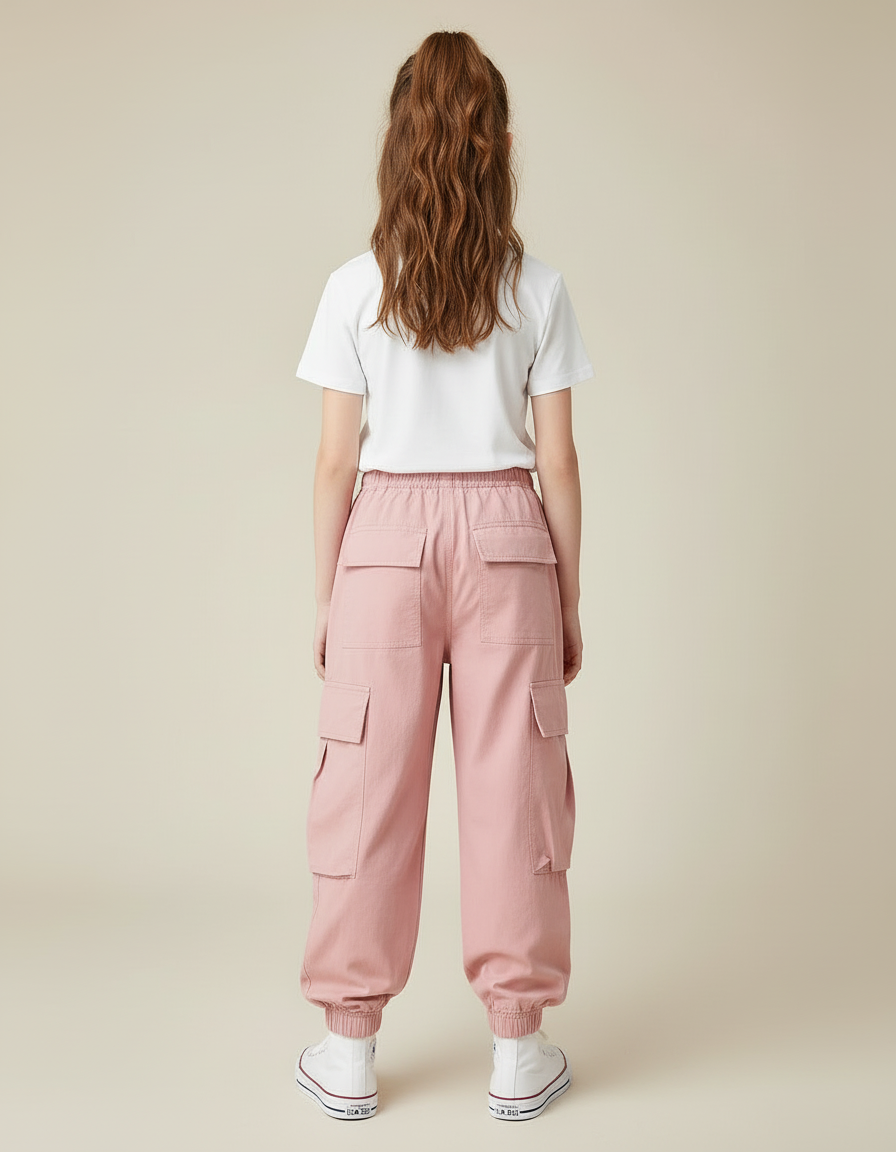 Pantalon Cargo Fille Rose Jogger - Toile - vue 2