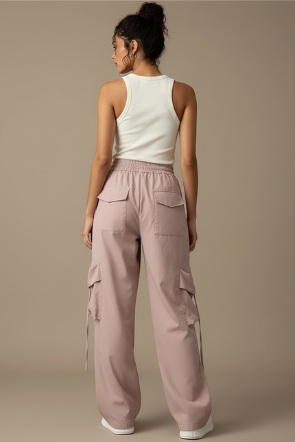 Pantalon Cargo Rose Ample Léger Cordon Femme - Polyester - vue 2