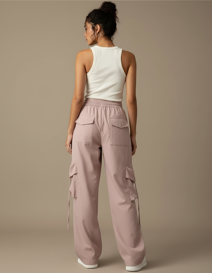 Pantalon Cargo Rose Ample Léger Cordon Femme - Polyester - vue 2