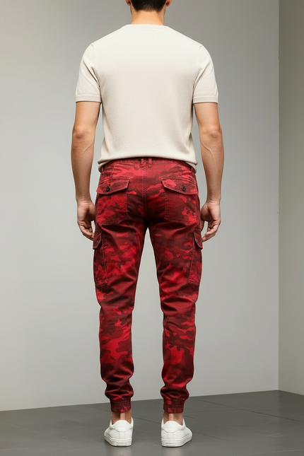 Pantalon Cargo Rouge Camouflage Homme Coton Jogger - vue 2