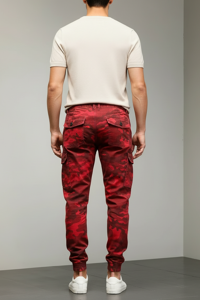 Pantalon Cargo Rouge Camouflage Homme Coton Jogger - vue 2