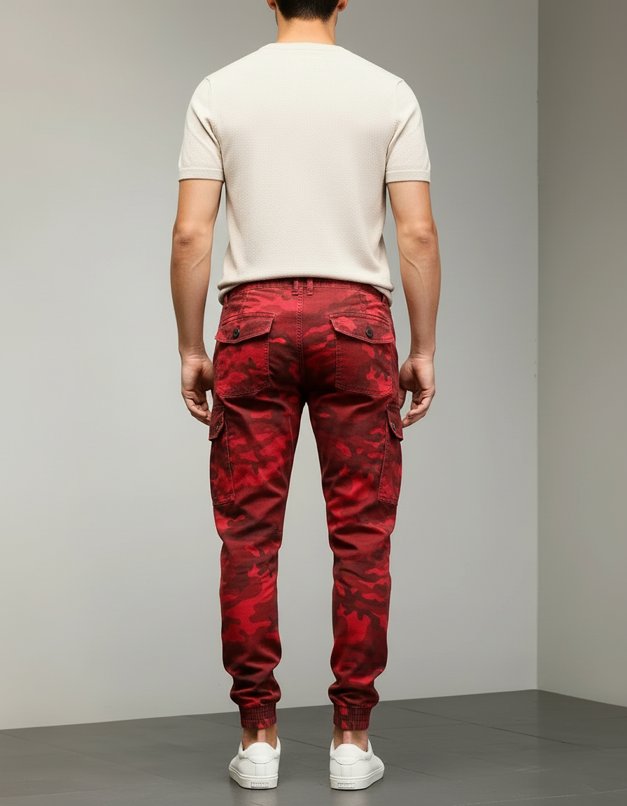 Pantalon Cargo Rouge Camouflage Homme Coton Jogger - vue 2