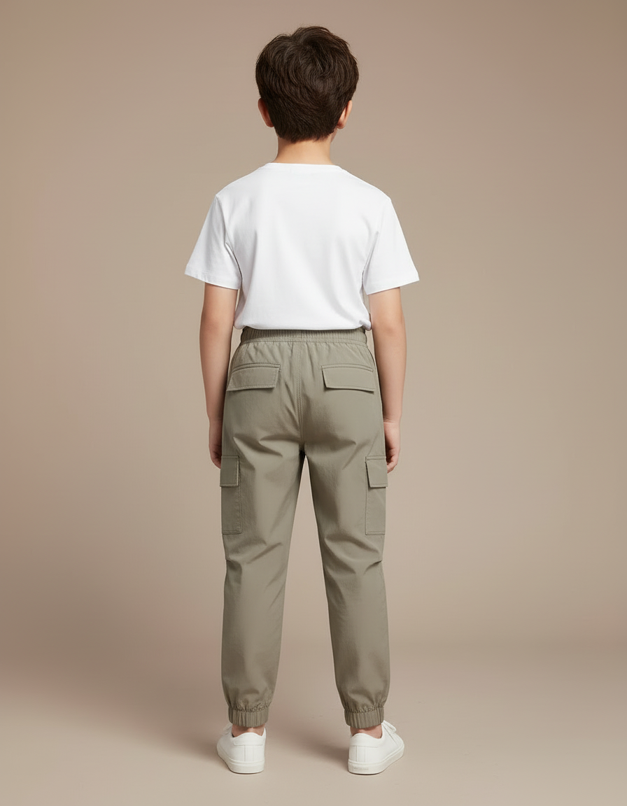Pantalon Cargo Kaki Coton Décontracté Poches Enfant - Polyester - vue 2