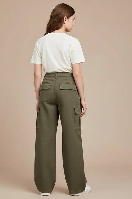 Pantalon Cargo Kaki Ample Décontracté Fille Coton - vue 2