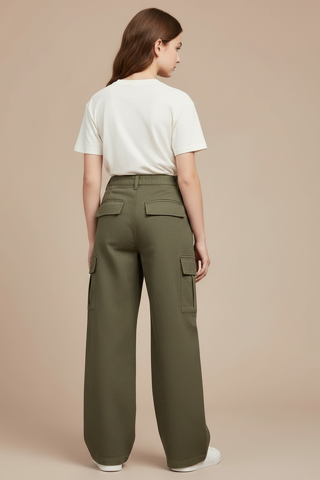 Pantalon Cargo Kaki Ample Décontracté Fille Coton - vue 2