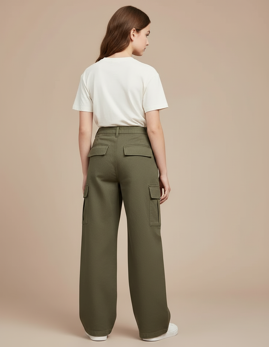 Pantalon Cargo Kaki Ample Décontracté Fille Coton - vue 2