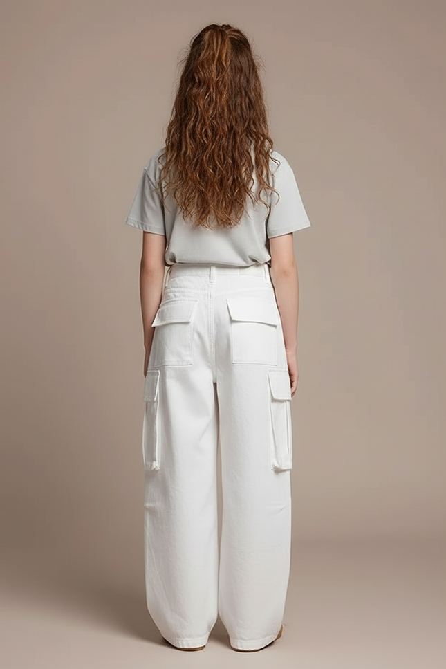 Pantalon Cargo Fille Blanc Baggy - Toile - vue 2