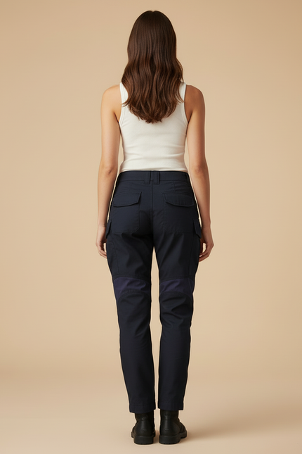 Pantalon Cargo Bleu Marine Militaire Renforcé Multipoches Femme - Toile - vue 2