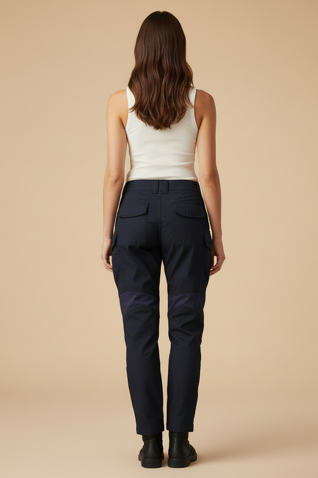 Pantalon Cargo Bleu Marine Militaire Renforcé Multipoches Femme - Toile - vue 2