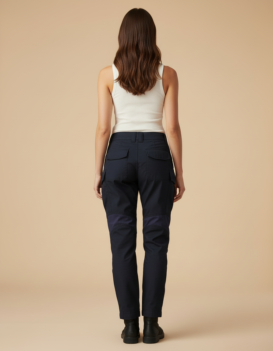 Pantalon Cargo Bleu Marine Militaire Renforcé Multipoches Femme - Toile - vue 2