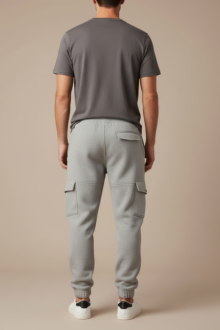 Pantalon Cargo Gris Molletonné Confortable Multipoches Homme - vue 2