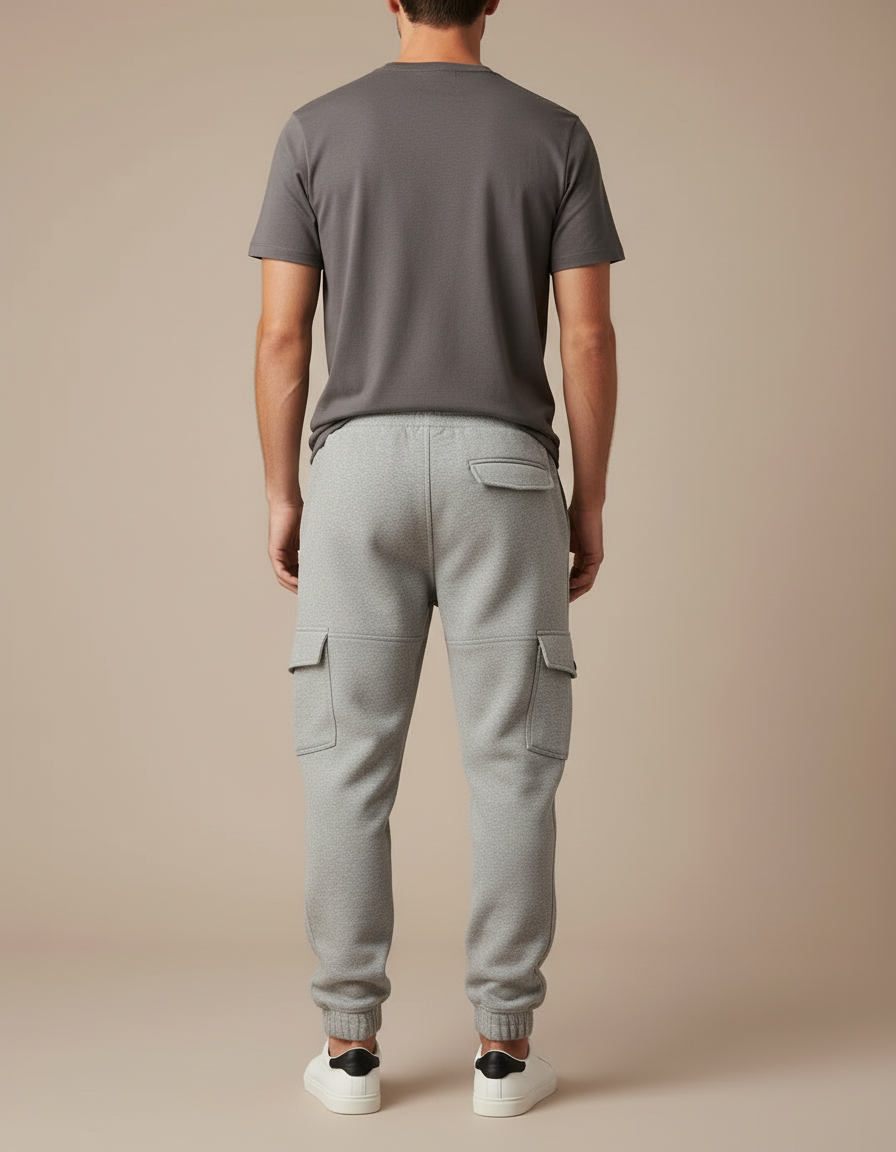 Pantalon Cargo Gris Molletonné Confortable Multipoches Homme - vue 2