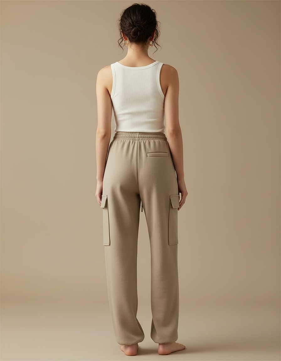 Pantalon Cargo Beige Ample Molletonné Femme - vue 2