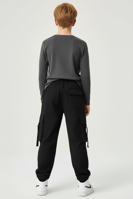 Pantalon Cargo Noir Décontracté Multipoches Enfant Garçon - Polyester - vue 2