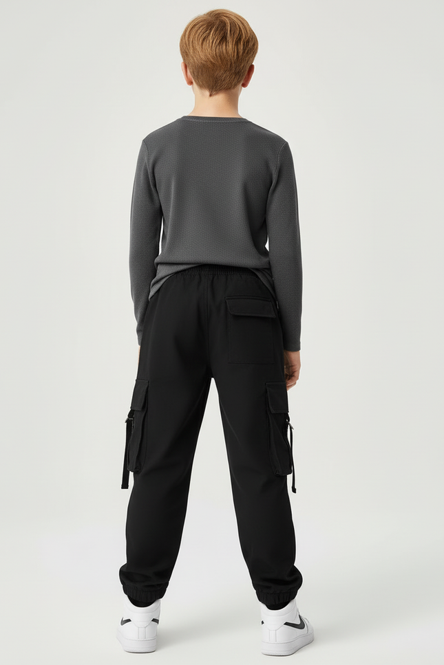 Pantalon Cargo Noir Décontracté Multipoches Enfant Garçon - Polyester - vue 2