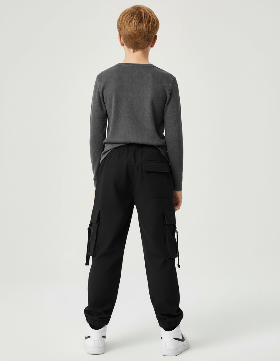 Pantalon Cargo Noir Décontracté Multipoches Enfant Garçon - Polyester - vue 2