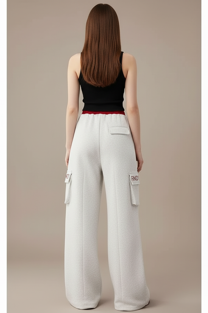 Pantalon Cargo Gris Clair Ample Cordon Fluide - Molleton - vue 2