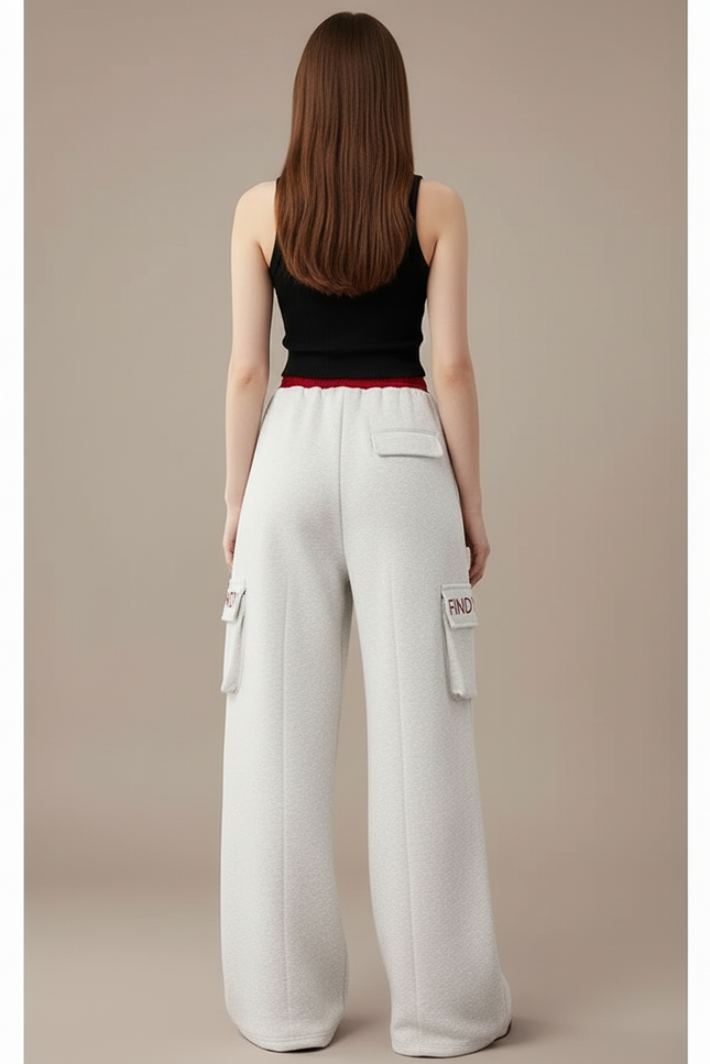 Pantalon Cargo Gris Clair Ample Cordon Fluide - Molleton - vue 2