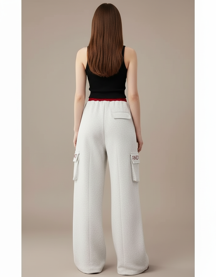 Pantalon Cargo Gris Clair Ample Cordon Fluide - Molleton - vue 2