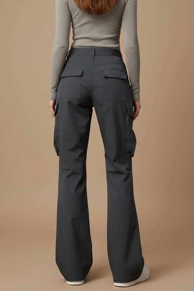Pantalon Cargo Gris Ample Poches Zippées Femme - Polyester - vue 2