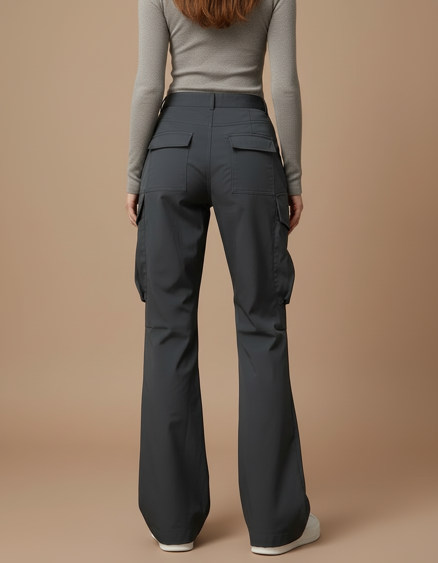 Pantalon Cargo Gris Ample Poches Zippées Femme - Polyester - vue 2