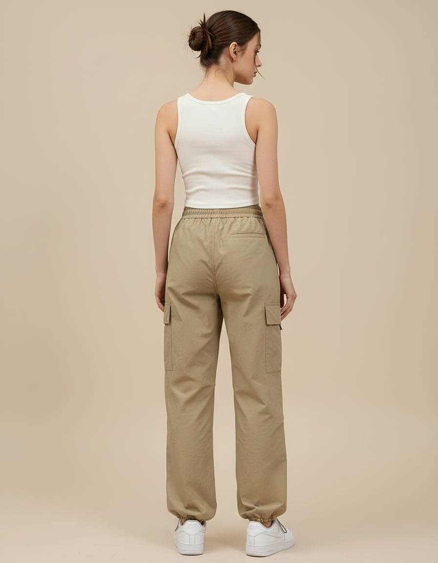 Pantalon Cargo Kaki Ample Décontracté Femme - Polyester - vue 2