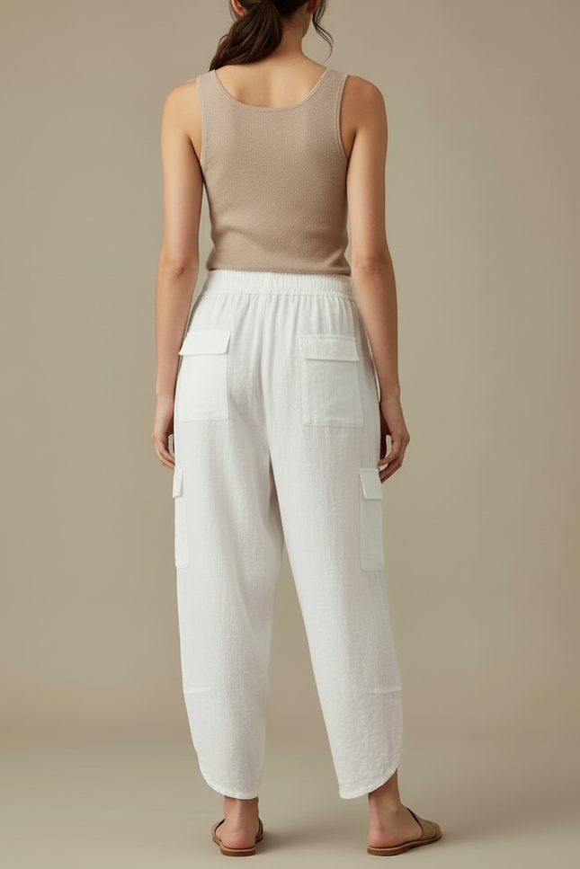Pantalon Cargo Blanc Lin Ample Femme - vue 2