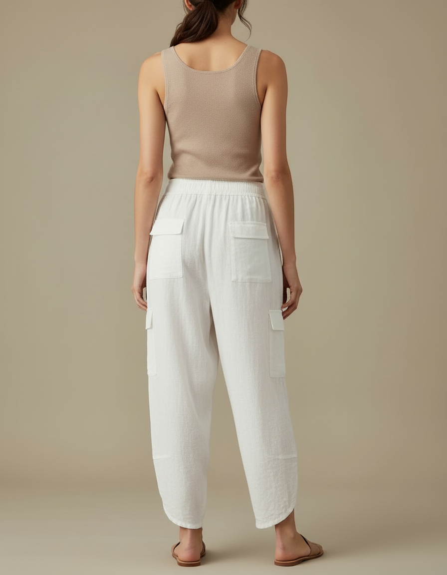Pantalon Cargo Blanc Lin Ample Femme - vue 2