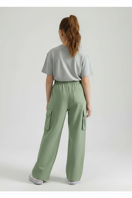Pantalon Cargo Vert Large Confortable Fille Décontracté - Molleton - vue 2