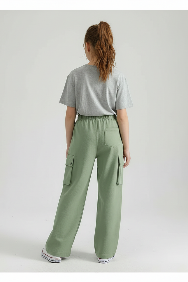 Pantalon Cargo Vert Large Confortable Fille Décontracté - Molleton - vue 2