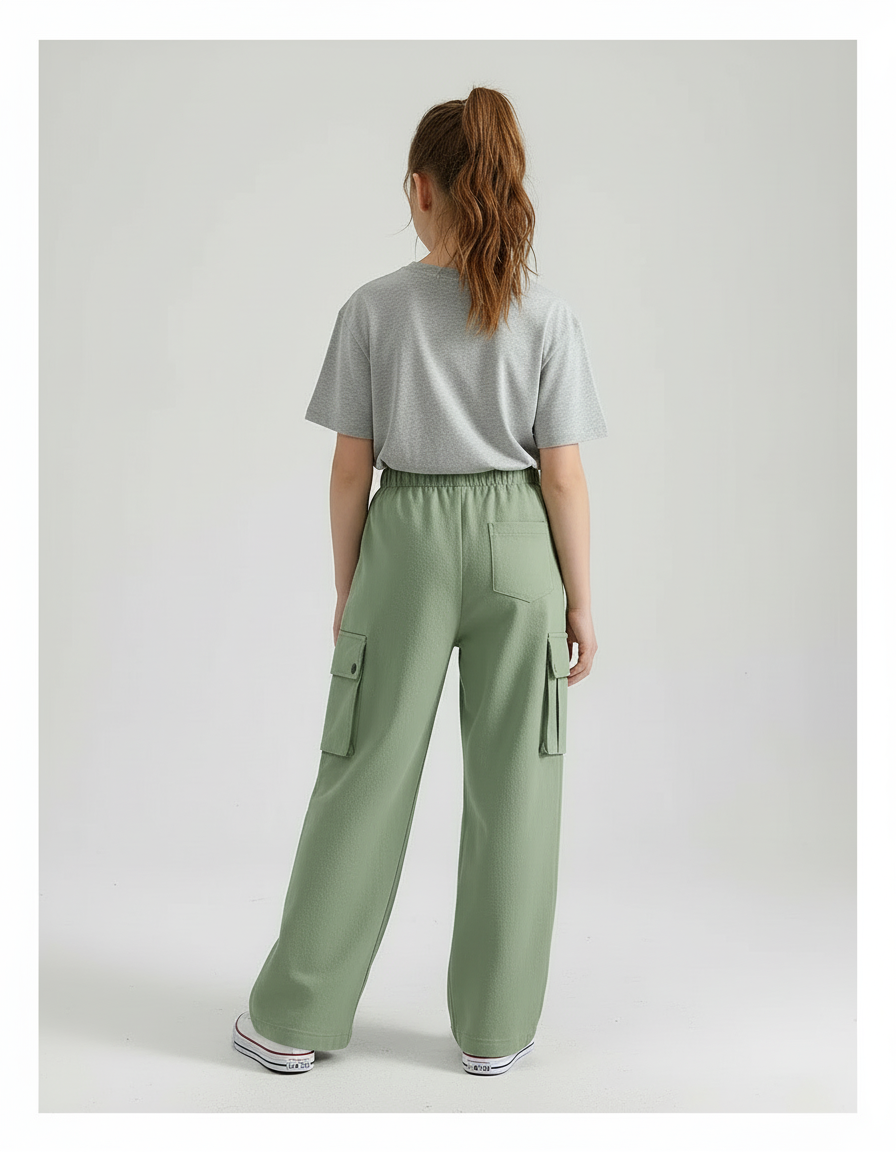 Pantalon Cargo Vert Large Confortable Fille Décontracté - Molleton - vue 2