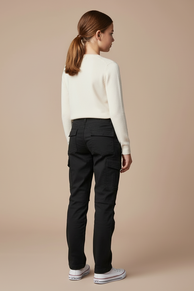 Pantalon Cargo Noir Enfant Multipoches Coton Décontracté - vue 2
