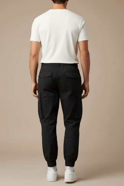 Pantalon Cargo Noir Décontracté Cordon Homme - Gabardine - vue 2