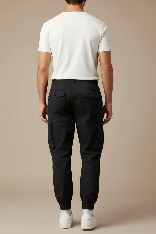 Pantalon Cargo Noir Décontracté Cordon Homme - Gabardine - vue 2