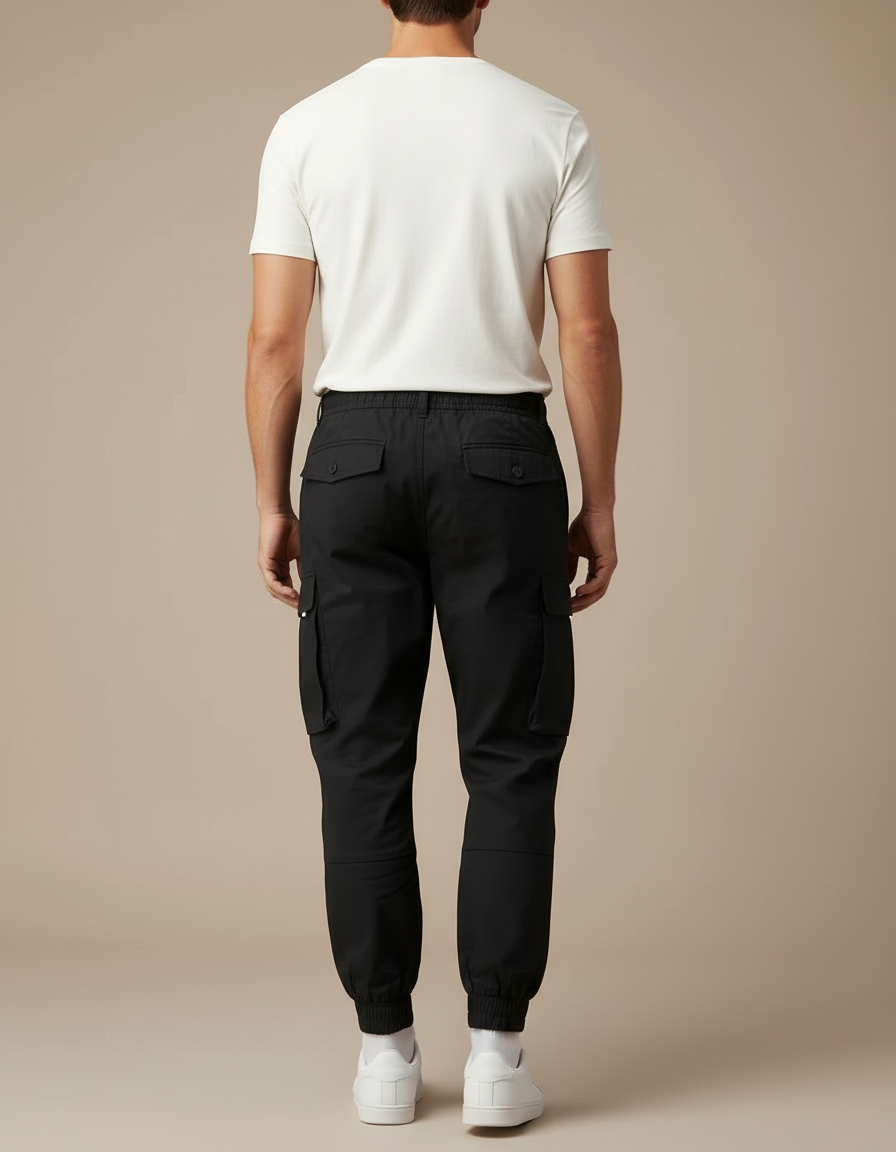 Pantalon Cargo Noir Décontracté Cordon Homme - Gabardine - vue 2