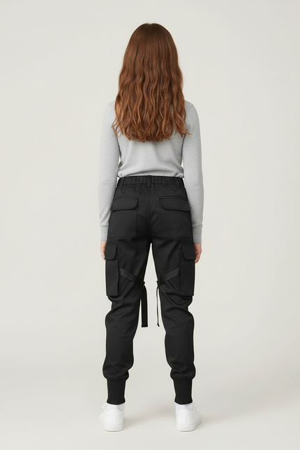 Pantalon Cargo Satin Noir - vue 2