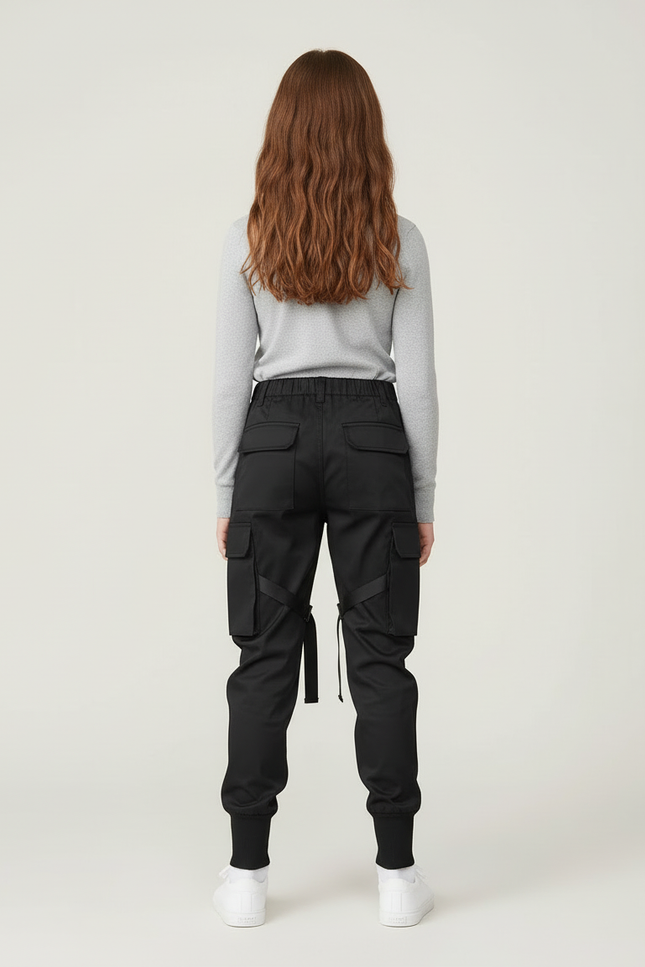 Pantalon Cargo Satin Noir - vue 2