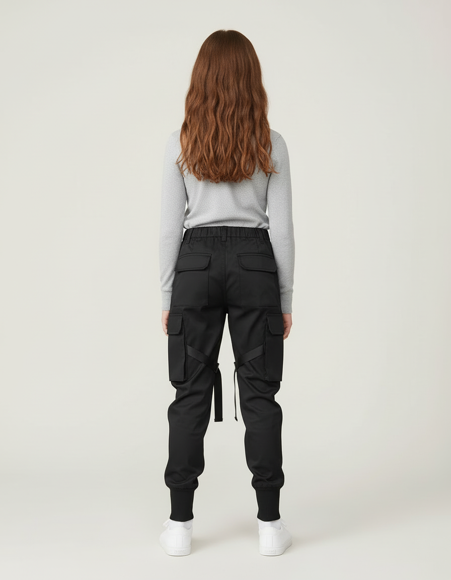 Pantalon Cargo Satin Noir - vue 2